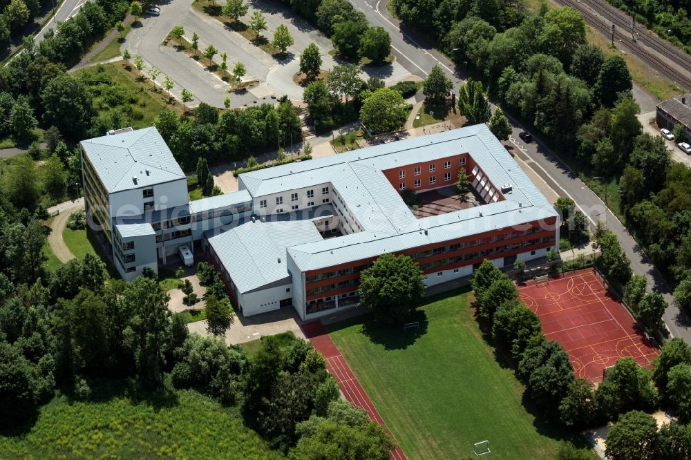 Aerial image Münnerstadt - School building of the Johann-Philipp-von-Schoenborn-Gymnasium in Muennerstadt in the state Bavaria, Germany