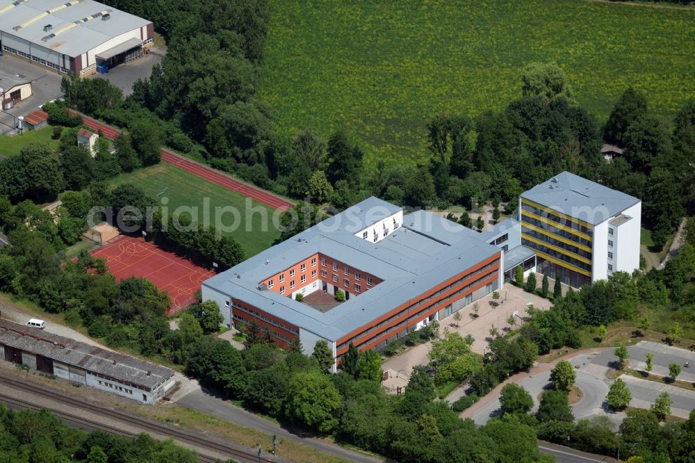 Aerial photograph Münnerstadt - School building of the Johann-Philipp-von-Schoenborn-Gymnasium in Muennerstadt in the state Bavaria, Germany