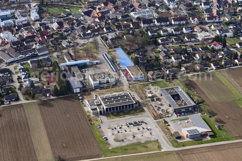 Aerial image Heitersheim - School building of the Johanniter-Realschule, of Johanniter Grandschule and of Malteserhalle in Heitersheim in the state Baden-Wurttemberg, Germany