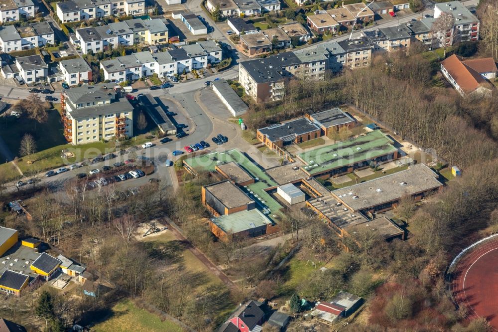 Holzwickede from above - School building of the Karl-Brauckmann-Schule on Karl-Brauckmann-Strasse in Holzwickede in the state North Rhine-Westphalia, Germany