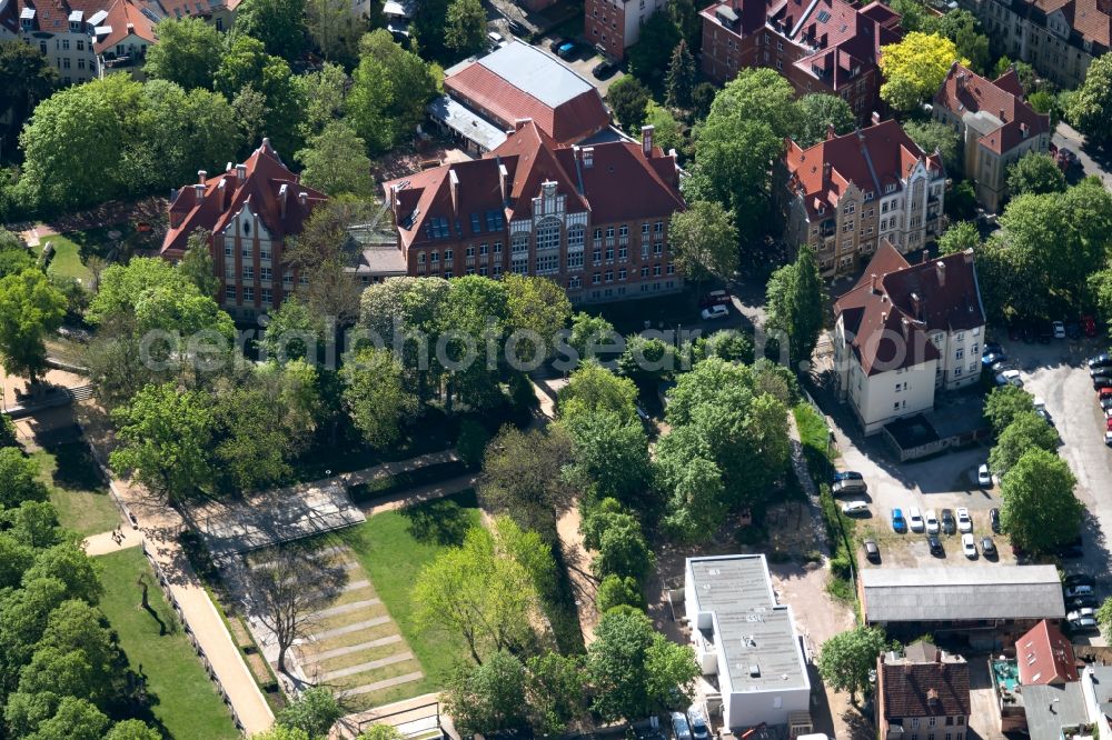 Erfurt from above - School building of the Koenigin-Luise-Gymnasium on the Melanchthonstrasse in the district Altstadt in Erfurt in the state Thuringia, Germany