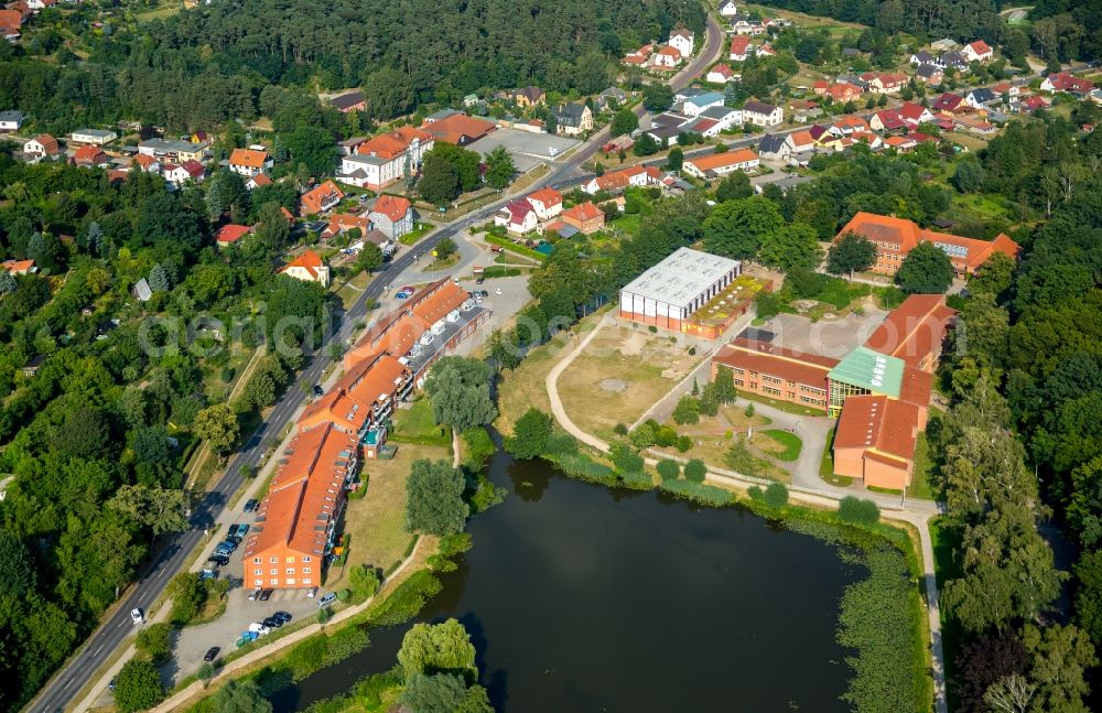 Burg Stargard from the bird's eye view: School building of the cooperative school on Muehlenteich pond in Burg Stargard in the state of Mecklenburg - Western Pomerania