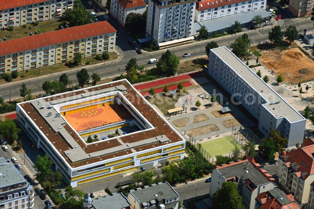 Leipzig from above - School building of the Kurt-Masur-Schule on Scharnhorststrasse in Leipzig in the state Saxony, Germany