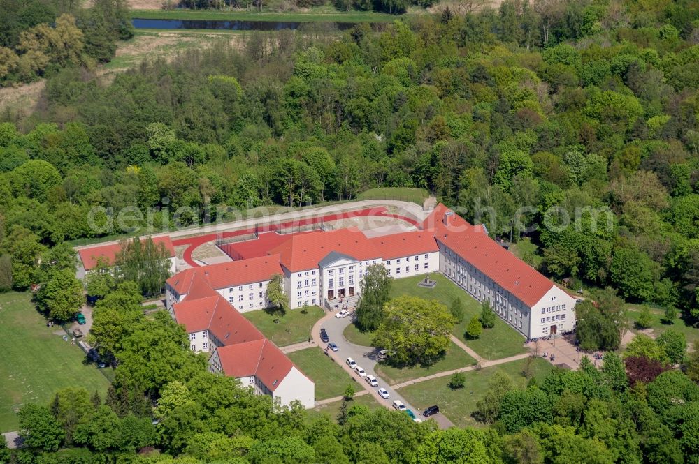 Güstrow from above - School building of the Landesfoerderzentrum Hoeren in Guestrow in the state Mecklenburg - Western Pomerania, Germany