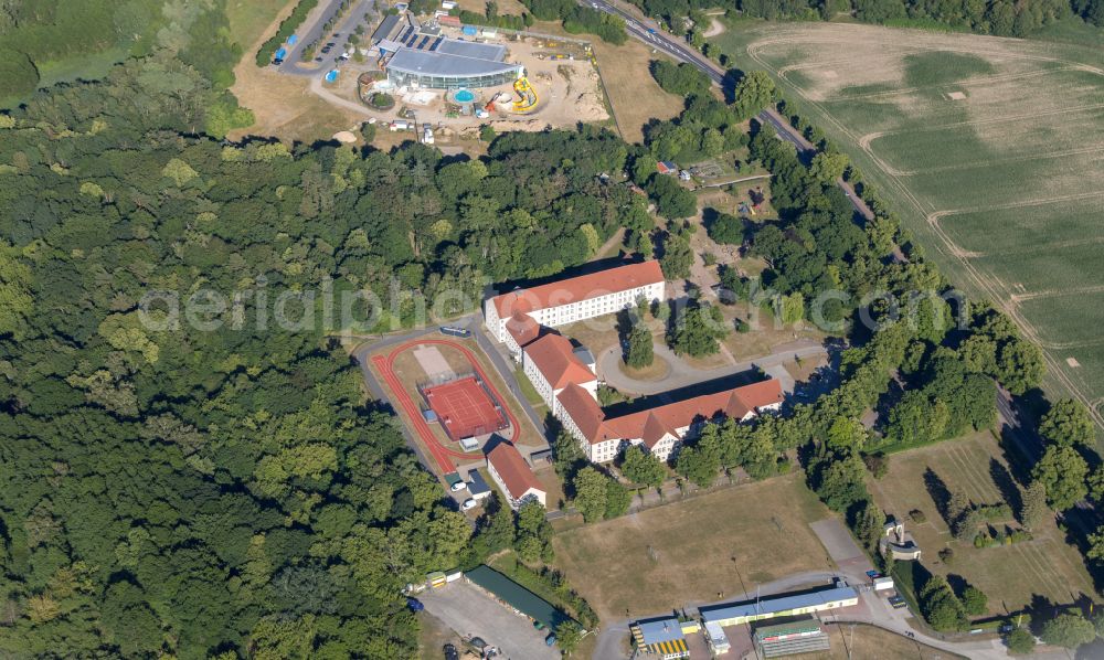 Güstrow from above - School building of the Landesfoerderzentrum Hoeren in Guestrow in the state Mecklenburg - Western Pomerania, Germany