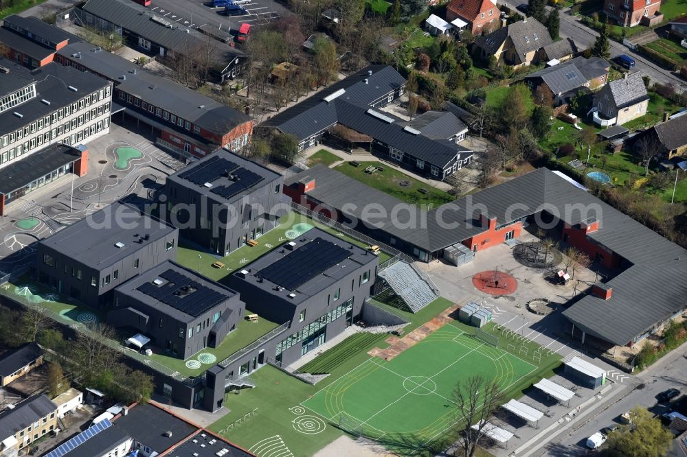 Kopenhagen from above - School building of the Livets Skole in the district Vanlose in Copenhagen in Region Hovedstaden, Denmark