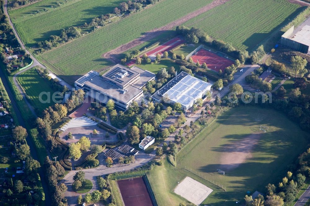 Brühl from above - School building of the Marion-Doenhoff-Realschule in the district Rheinau in Bruehl in the state Baden-Wuerttemberg