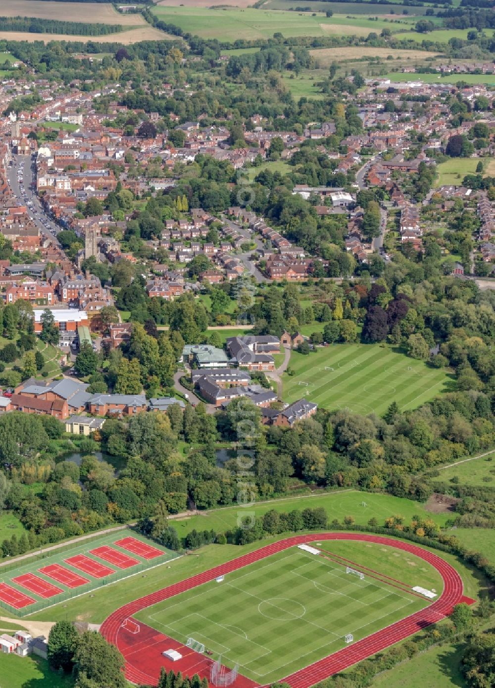 Marlborough from above - School building of the Marlborough College an der Bath Rd in Marlborough in United Kingdom