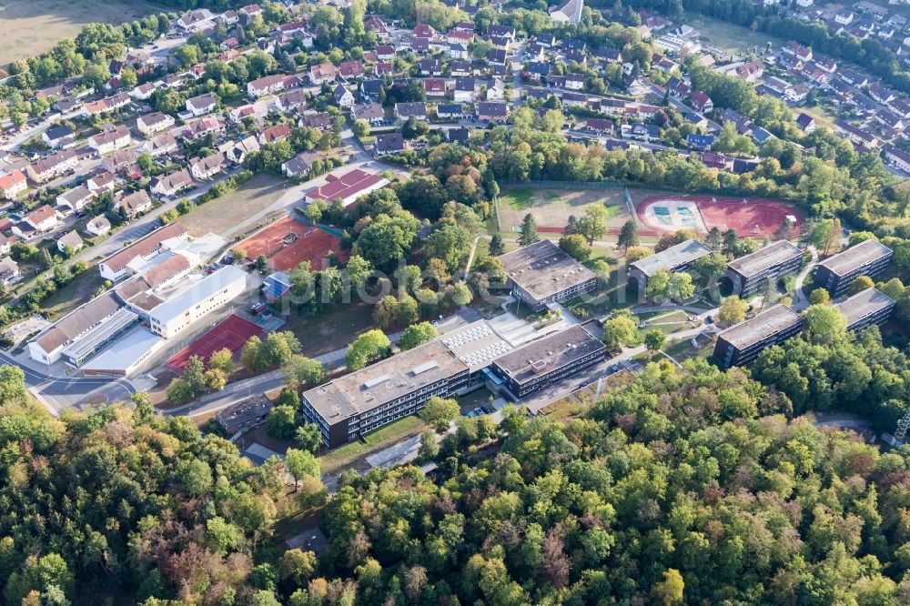 Adelsheim from the bird's eye view: School building of the Martin-von-Adelsheim Schule and cornernberg - Gymnasium in Adelsheim in the state Baden-Wurttemberg, Germany