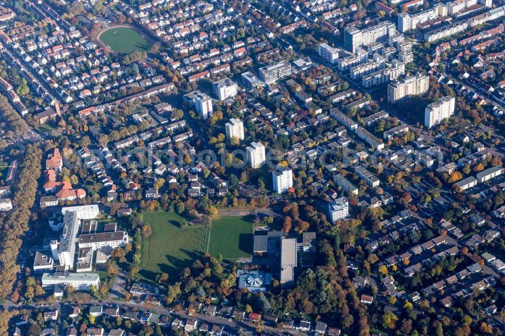 Mannheim from above - School building of the Moll-Gymnasium in the district Lindenhof in Mannheim in the state Baden-Wuerttemberg, Germany