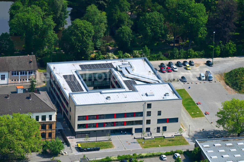 Aerial image Holzminden - School building of the of Oberschule on street Billerbeck in Holzminden in the state Lower Saxony, Germany