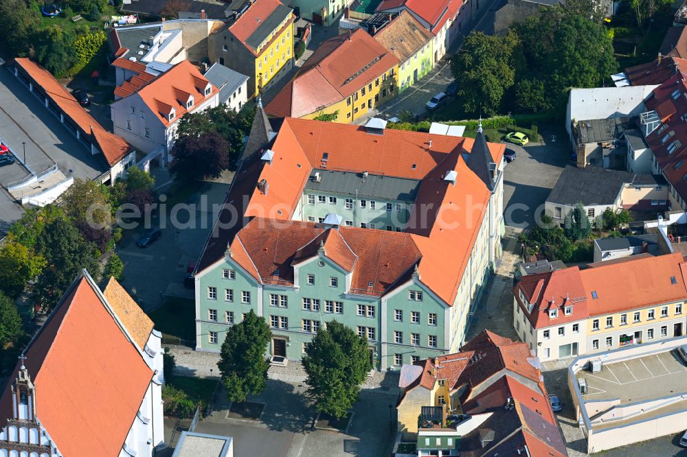 Kamenz from above - School building of the 1. Oberschule on place Schulplatz in Kamenz in the state Saxony, Germany