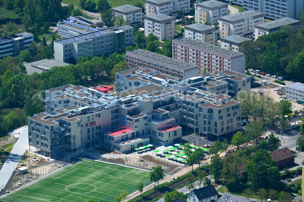 Berlin from above - New school building on Allee der Kosmonauten in the Lichtenberg district of Berlin, Germany