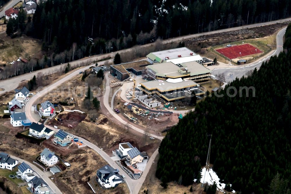 Furtwangen im Schwarzwald from above - School building of the Otto-Hahn-Gymnasium with Realschule Furtwangen in Furtwangen im Schwarzwald in the state Baden-Wuerttemberg, Germany