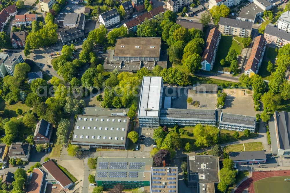 Aerial image Witten - School building of the Otto-Schott-Realschule Am Viehmarkt in Witten in the state North Rhine-Westphalia, Germany