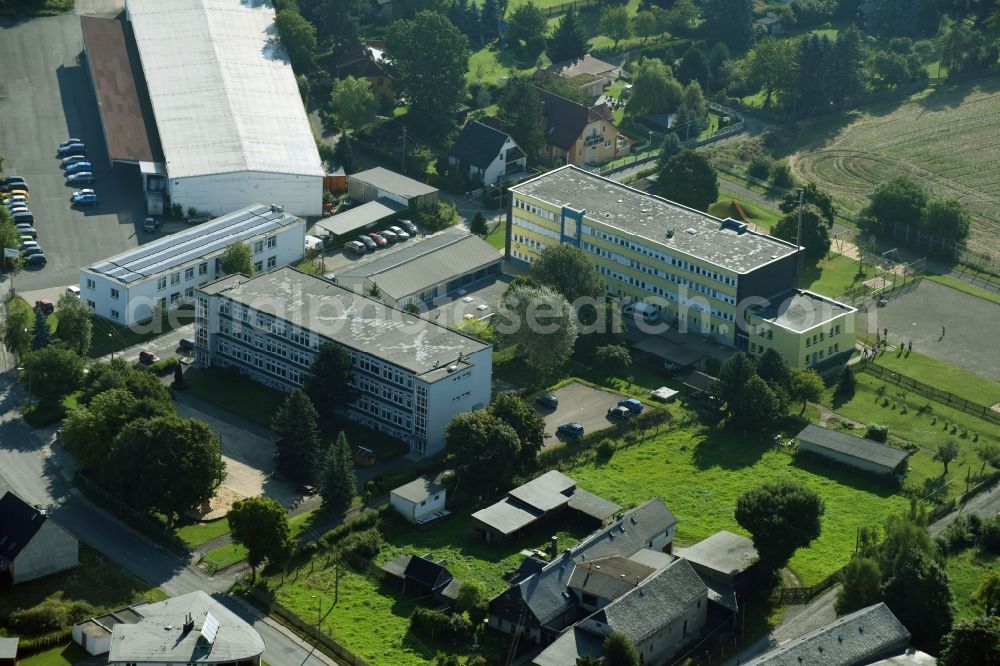 Zeulenroda-Triebes from above - School building of the Pestalozzischule Staatliches Regionales Foerderzentrum Zeulenroda-Triebes and das Vereinsgebaeude of Lebenshilfe fuer Menschen with Behinderungen Zeulenroda e.V. in Zeulenroda-Triebes in the state Thuringia, Germany