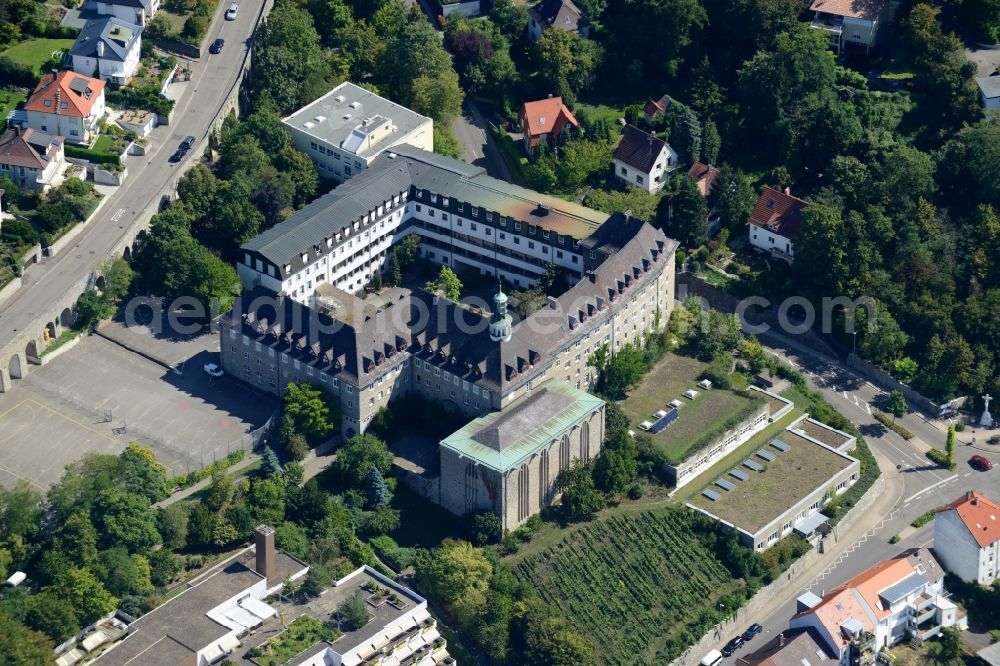 Bruchsal from above - School building of the Privates Gymnasium St. Paulusheim in Bruchsal in the state Baden-Wuerttemberg