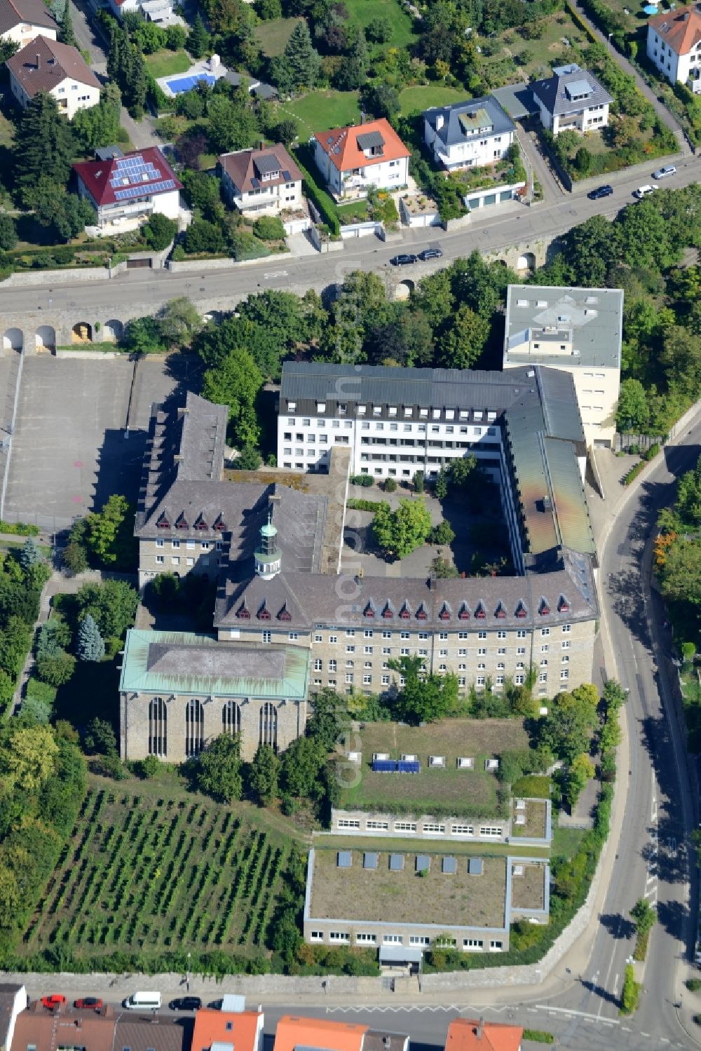 Aerial image Bruchsal - School building of the Privates Gymnasium St. Paulusheim in Bruchsal in the state Baden-Wuerttemberg