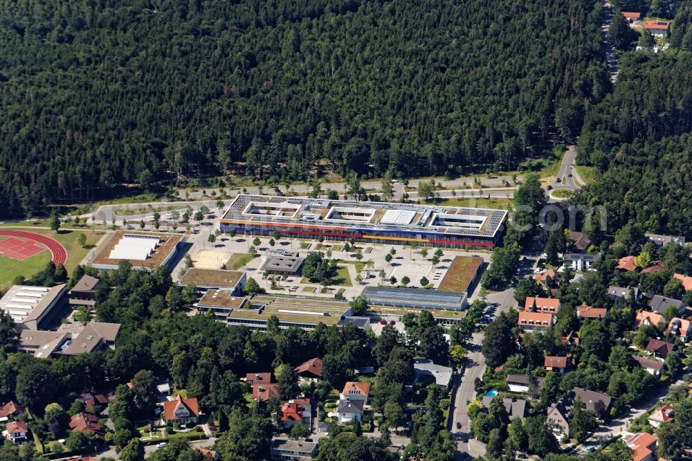 Gauting from the bird's eye view: School building of the Realschule in Gauting in the state Bavaria, Germany