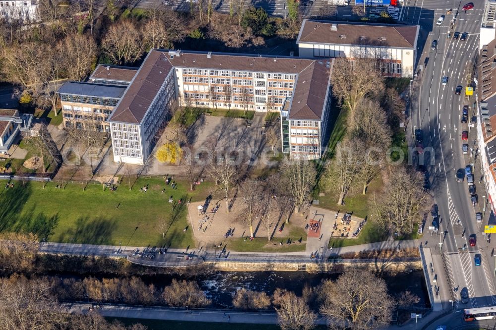 Aerial image Hagen - School building of the Ricarda-Huch-Gymnasium on Voswinckelstrasse in the district Hagen-Mitte in Hagen at Ruhrgebiet in the state North Rhine-Westphalia, Germany