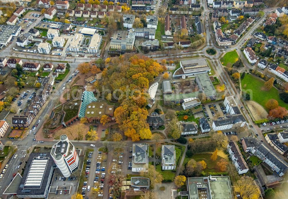 Gladbeck from above - school building of the Riesener-Gymnasium on Schuetzenstrasse in Gladbeck at Ruhrgebiet in the state North Rhine-Westphalia, Germany