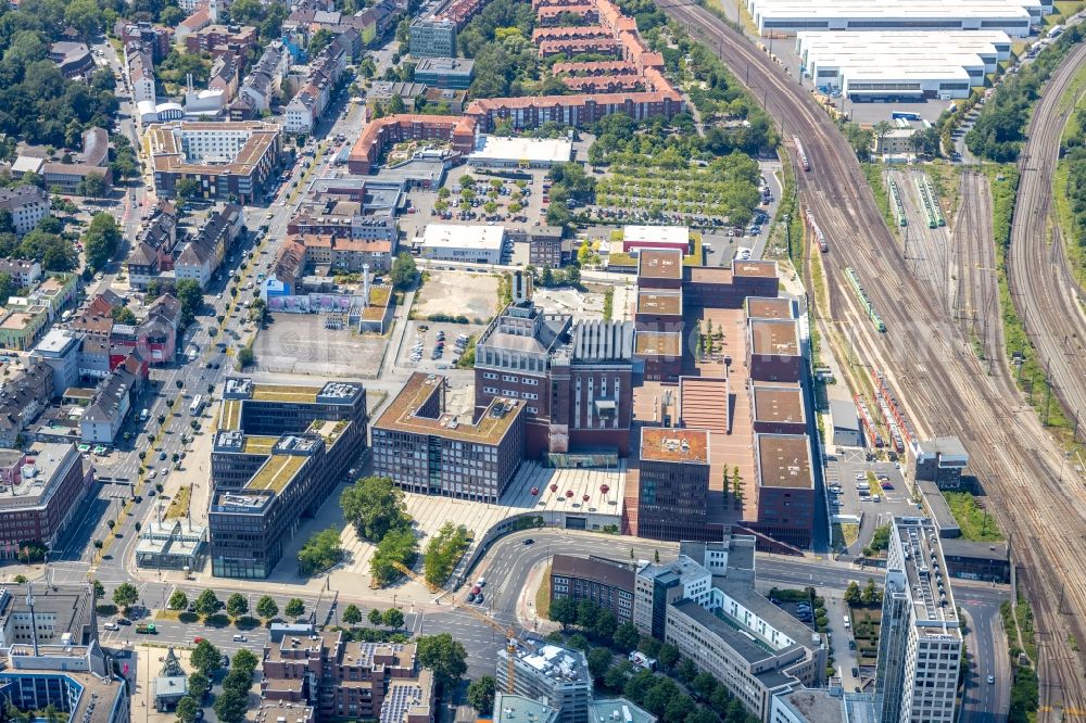 Dortmund from above - School building of the Robert-Schuman-Berufskolleg and of Dortmanof U-Turm on Emil-Moog-Platz in Dortmund in the state North Rhine-Westphalia, Germany