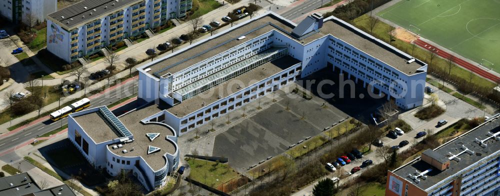 Berlin from above - School building of the Sartre-Gymnasium on street Kyritzer Strasse in the district Hellersdorf in Berlin, Germany