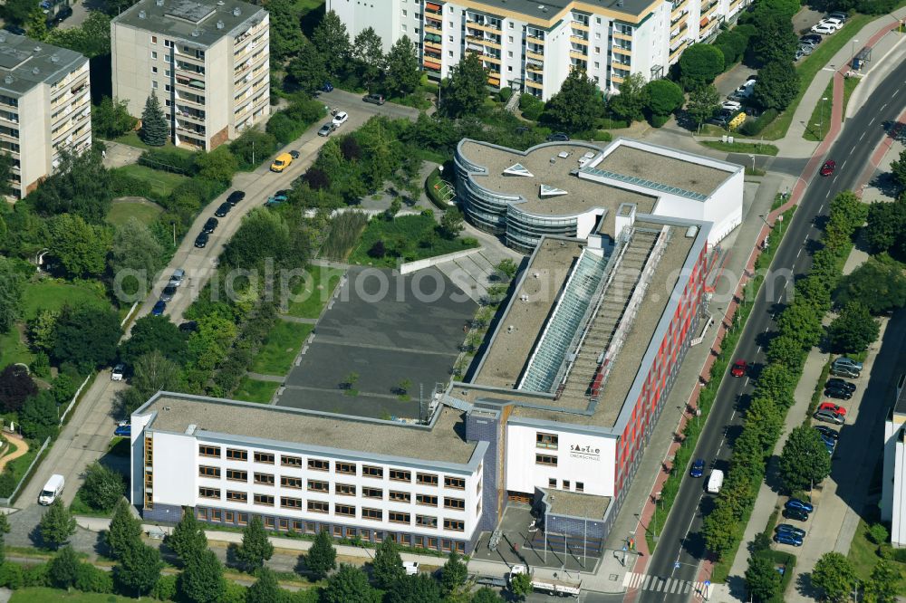 Aerial image Berlin - School building of the Sartre-Gymnasium on street Kyritzer Strasse in the district Hellersdorf in Berlin, Germany