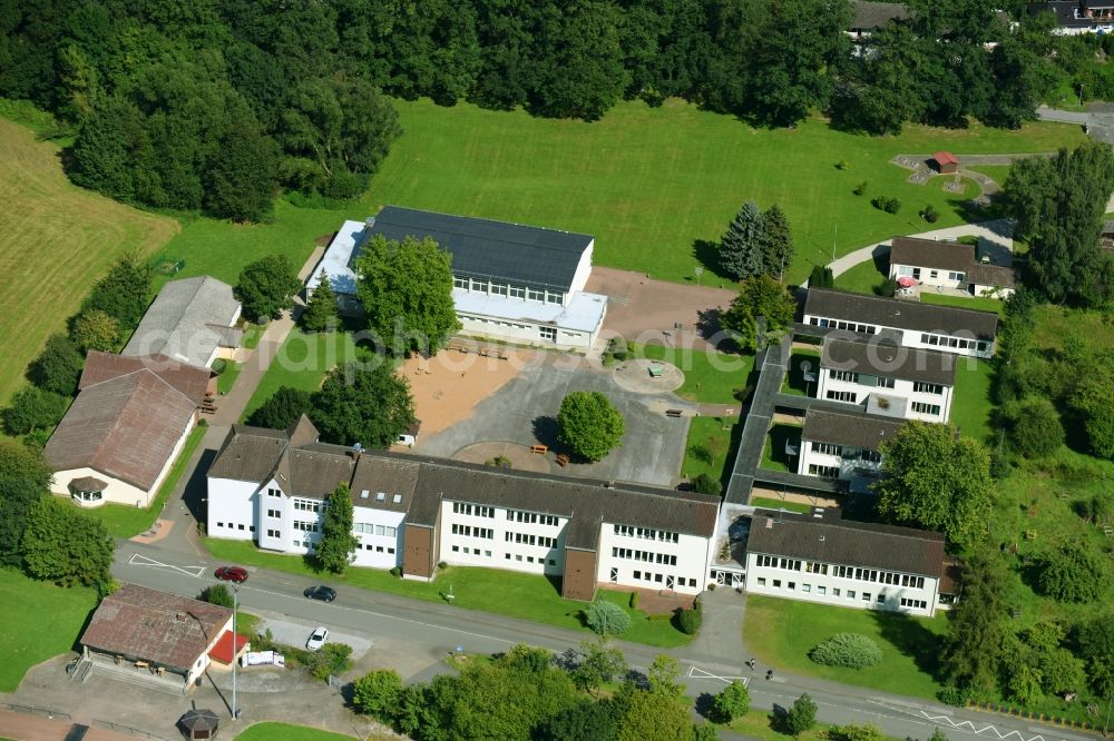 Diemelstadt from above - School building of the Schlossbergschule Rhoden in the district Rhoden in Diemelstadt in the state Hesse, Germany