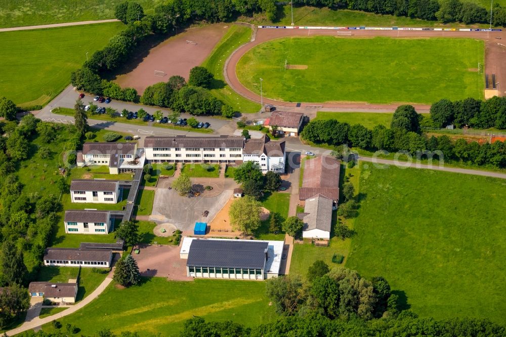 Diemelstadt from above - School building of the Schlossbergschule Rhoden in the district Rhoden in Diemelstadt in the state Hesse, Germany