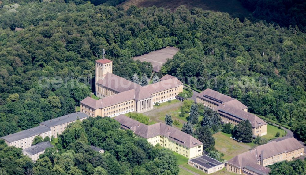 Ballenstedt from above - School building Training Center Grosser Ziegenberg in Ballenstedt in the state Saxony-Anhalt, Germany. Originally built as the National-Political Educational Institution - Anhalt Educational Institution (also called NEPA or NAPOLA) by the NSDAP and later used as the District Party School Wilhelm Liebknecht of the SED of the GDR