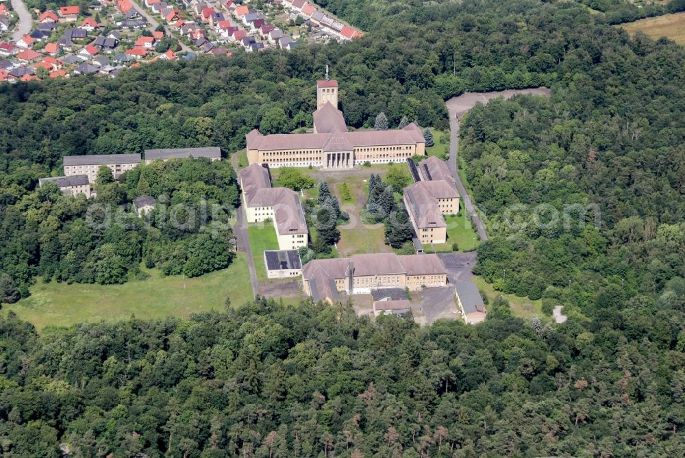 Aerial image Ballenstedt - School building Training Center Grosser Ziegenberg in Ballenstedt in the state Saxony-Anhalt, Germany. Originally built as the National-Political Educational Institution - Anhalt Educational Institution (also called NEPA or NAPOLA) by the NSDAP and later used as the District Party School Wilhelm Liebknecht of the SED of the GDR