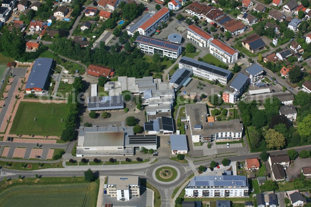 Aerial image Efringen-Kirchen - School buildings of the grounds with grammar school and secondary School in Efringen-Kirchen in the state Baden-Wurttemberg, Germany