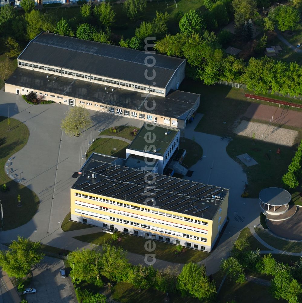 Osterburg (Altmark) from above - School building of the Sekundarschule Karl Marx in Osterburg (Altmark) in the state Saxony-Anhalt, Germany