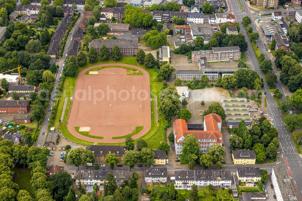 Bottrop from above - School building and sports ground of Gustav-Heinemann school in Bottrop in North Rhine-Westphalia