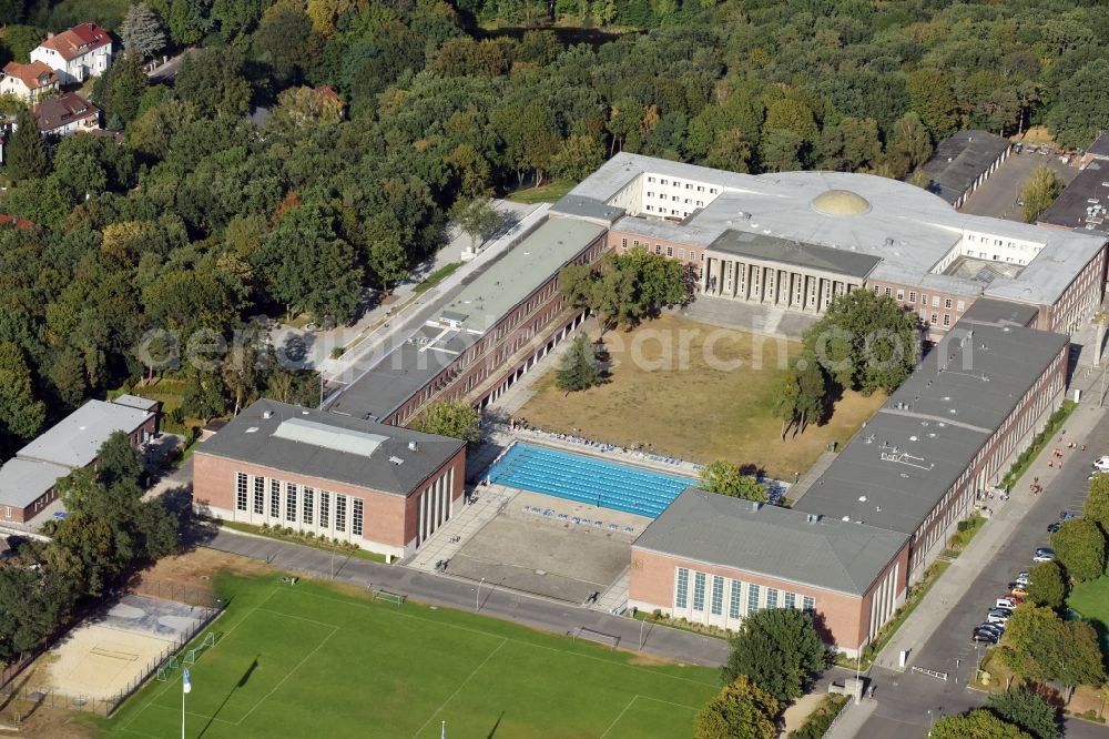 Berlin from above - School building of the Sportschule in Olympiapark - Poelchau-Schule on Prinz-Friedrich-Karl-Weg in Berlin