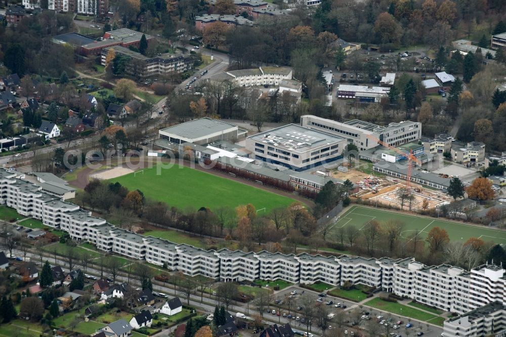 Aerial image Hamburg - School building of the Stadtteilschule Lohbruegge Binnenfeldredder in the district Lohbruegge in Hamburg