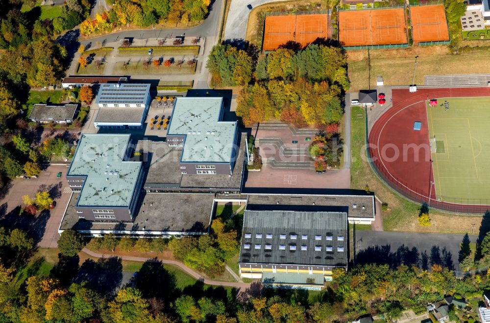 Aerial image Schmallenberg - School building of the city high school next to the sports ground in the obringhauser street in Schmallenberg at Sauerland in the state North Rhine-Westphalia