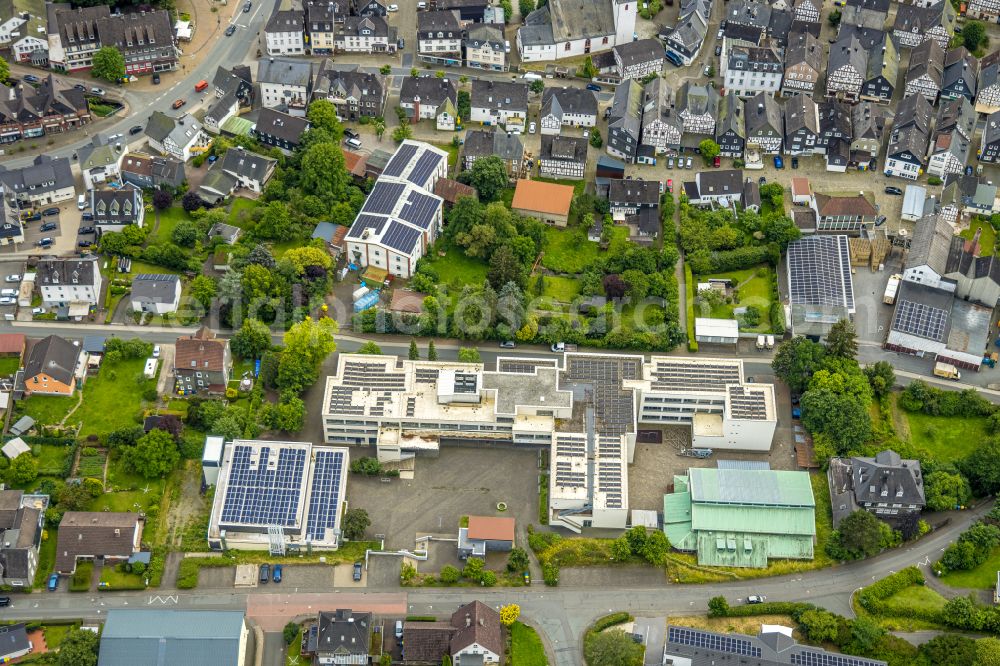 Bad Laasphe from the bird's eye view: School building of the Staedtisches Gymnasium Bad Laasphe on Steinackerstrasse in Bad Laasphe in the state North Rhine-Westphalia, Germany