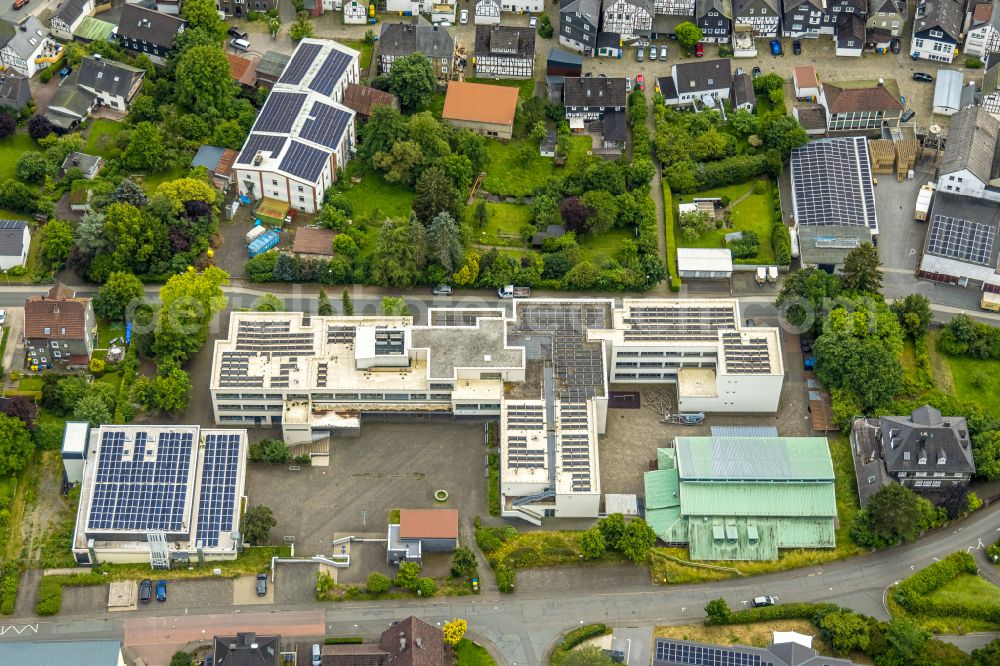 Aerial image Bad Laasphe - School building of the Staedtisches Gymnasium Bad Laasphe on Steinackerstrasse in Bad Laasphe in the state North Rhine-Westphalia, Germany