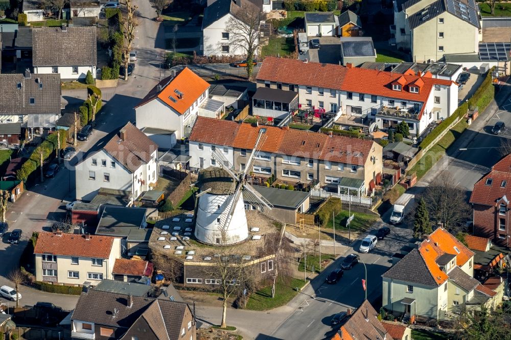 Aerial image Bönen - School building of the Volkshochschule Kamen-Boenen on Bahnhofstrasse in Boenen in the state North Rhine-Westphalia, Germany