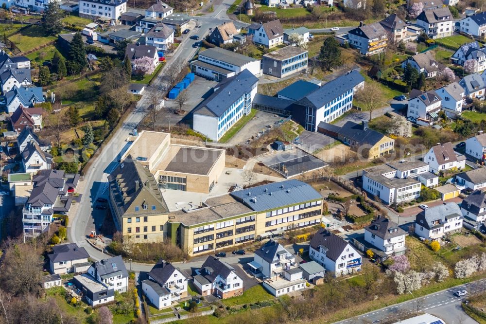 Meschede from above - School building of the St. Walburga-Realschule An Klocken Kapelle in Meschede in the state North Rhine-Westphalia, Germany