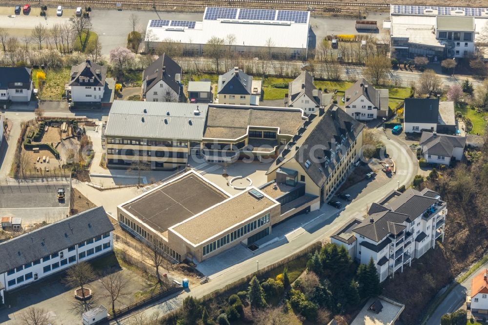 Meschede from above - School building of the St. Walburga-Realschule An Klocken Kapelle in Meschede in the state North Rhine-Westphalia, Germany