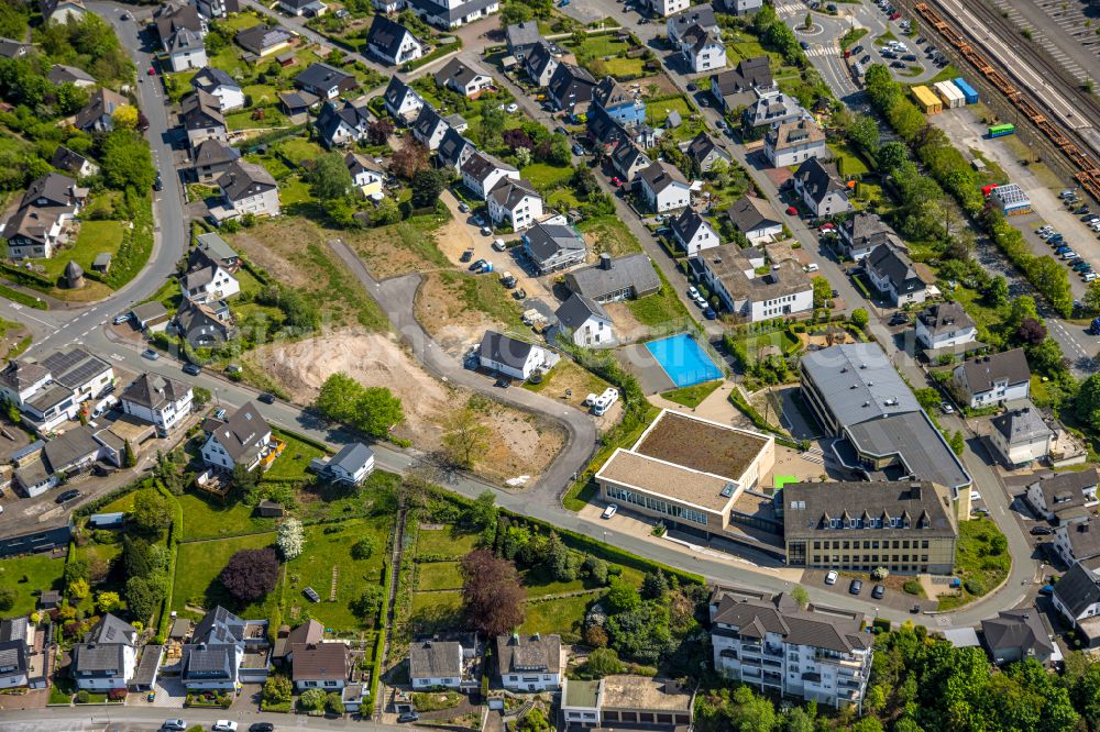 Aerial image Meschede - School building of the St. Walburga-Realschule An Klocken Kapelle in Meschede in the state North Rhine-Westphalia, Germany