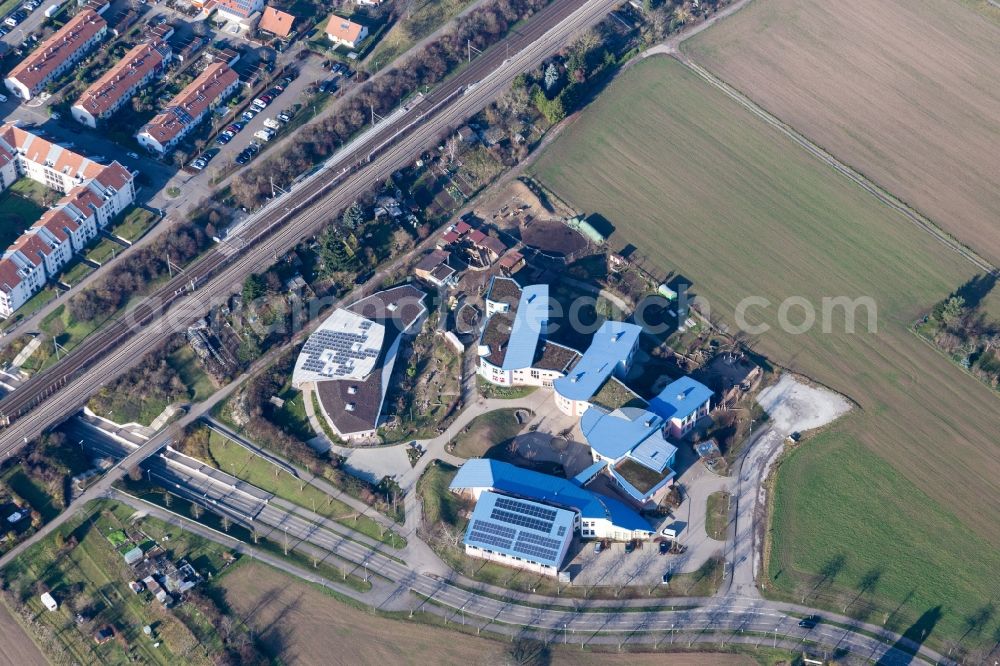 Karlsruhe from above - School building of the Walddorfschule Parzival-Schulzentrum in the district Hagsfeld in Karlsruhe in the state Baden-Wuerttemberg, Germany