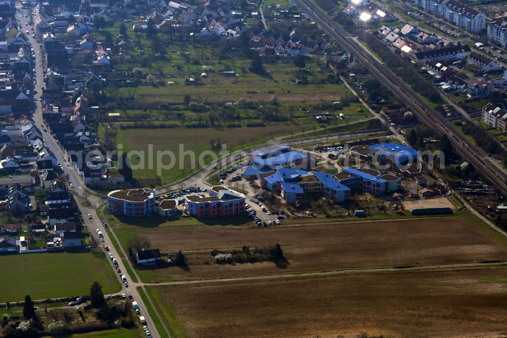 Karlsruhe from above - School building of the Walddorfschule Parzival-Schulzentrum in the district Hagsfeld in Karlsruhe in the state Baden-Wuerttemberg, Germany