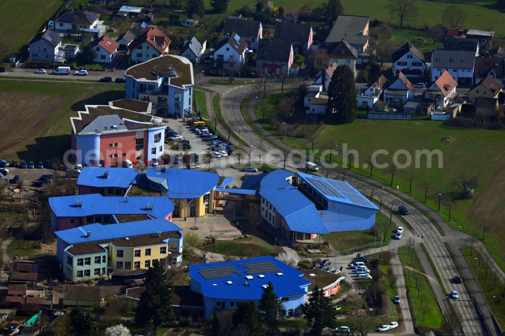 Aerial photograph Karlsruhe - School building of the Walddorfschule Parzival-Schulzentrum in the district Hagsfeld in Karlsruhe in the state Baden-Wuerttemberg, Germany