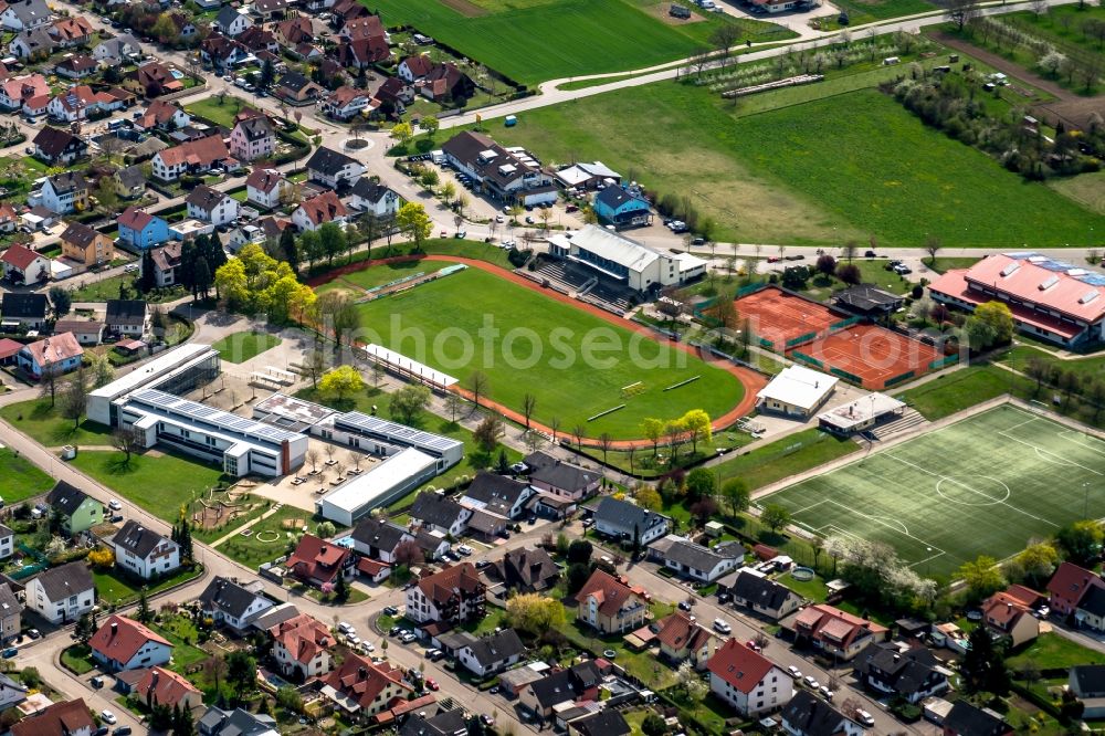 Wyhl am Kaiserstuhl from the bird's eye view: School building of the Wyhl in Wyhl am Kaiserstuhl in the state Baden-Wuerttemberg, Germany