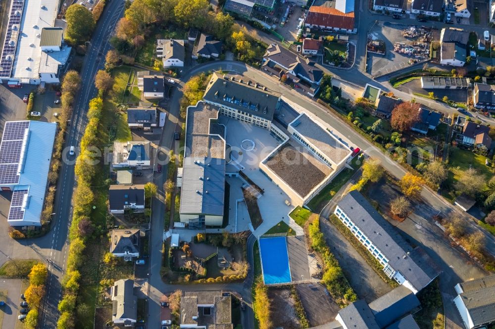 Meschede from above - School building of St. Walburga-Schule An of Klocken Kapelle in Meschede in the state North Rhine-Westphalia, Germany