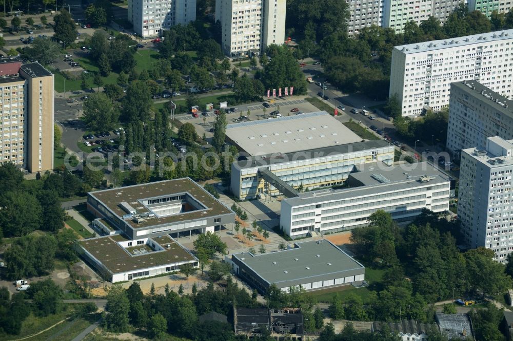 Leipzig from the bird's eye view: School grounds and buildings of the Pablo-Neruda grammar and Reclam- high school on the German-French- Education Campus in Leipzig in the state of Saxony